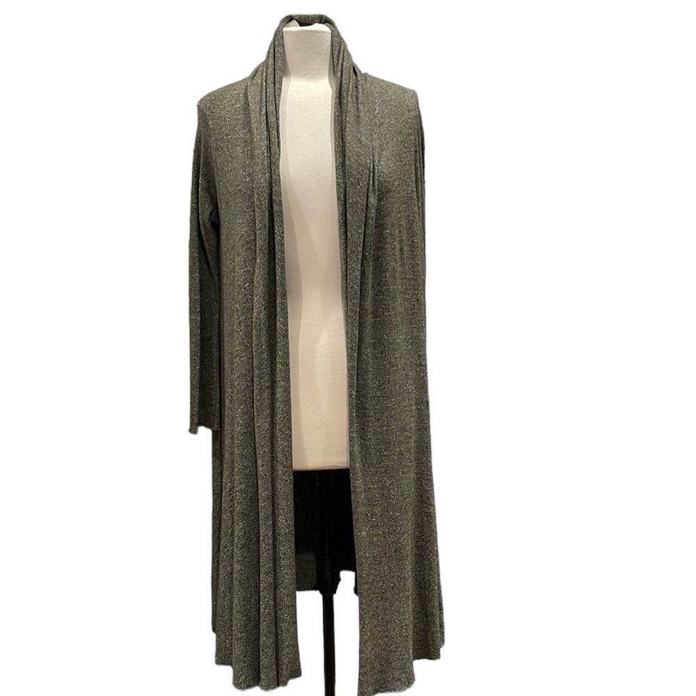 Free People Long Heathered Olive Green Open Front Cardigan SZ S